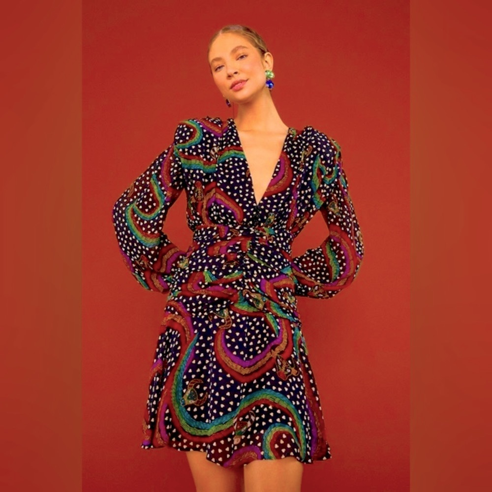 Farm Rio Rainbow Oxen Polka Dot Mini Dress